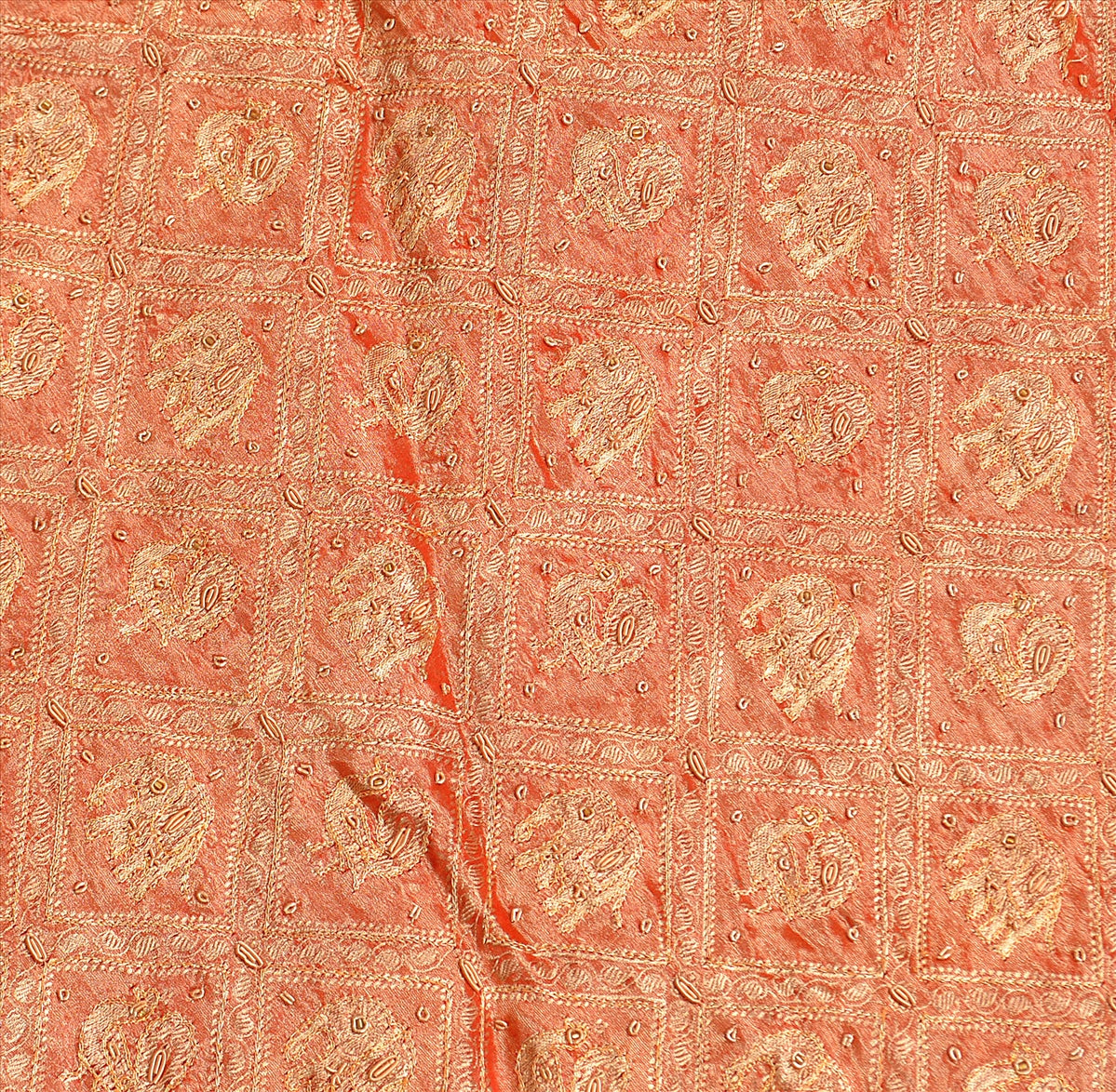 Sanskriti Vintage Red Tissue Silk Long Skirt Hand Beaded Zardozi Brocade L Size L Size