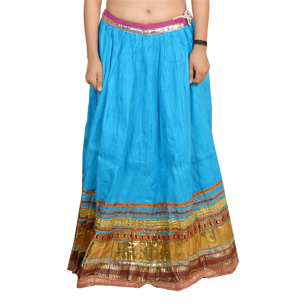 Sanskriti New Embroidered Lehenga Cotton Party Blue Long Skirt Lace Work