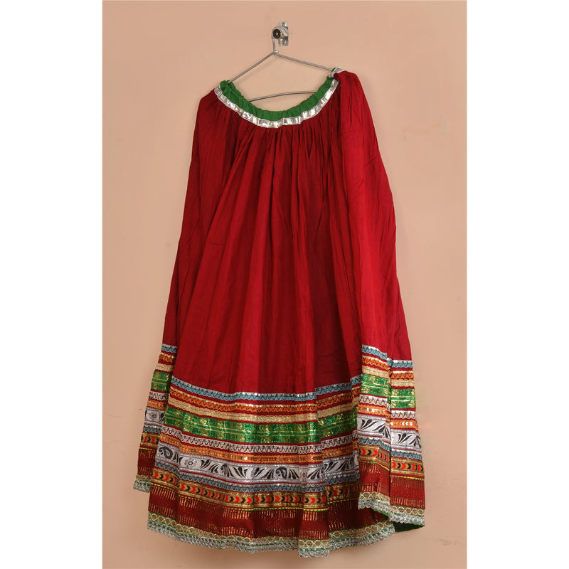Sanskriti New Dark Red Cotton Skirt Embroidery Sequined Lace Work Wedding Outfit Gopi Skirt