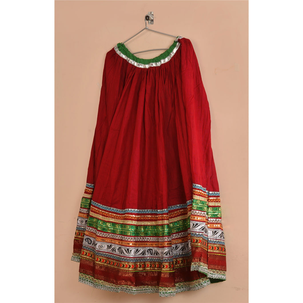 Sanskriti New Embroidered Lehenga Cotton Party Maroon Long Skirt Lace Work
