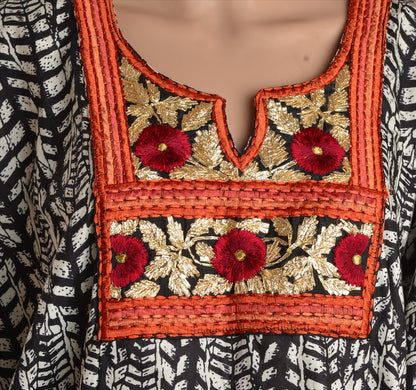 Sanskriti Vinatage Sanskriti New Cotton Embroidered Caftan Kaftan Top Shirt Black Gota Patti