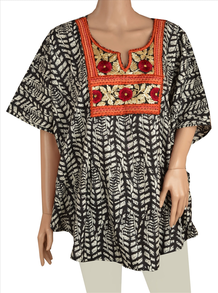 Sanskriti Vinatage Sanskriti New Cotton Embroidered Caftan Kaftan Top Shirt Black Gota Patti