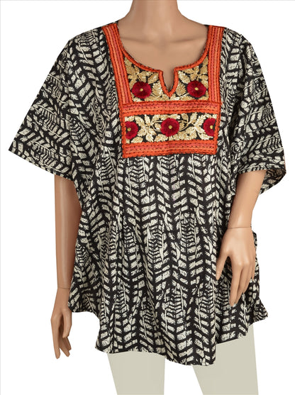 Sanskriti Vinatage Sanskriti New Cotton Embroidered Caftan Kaftan Top Shirt Black Gota Patti