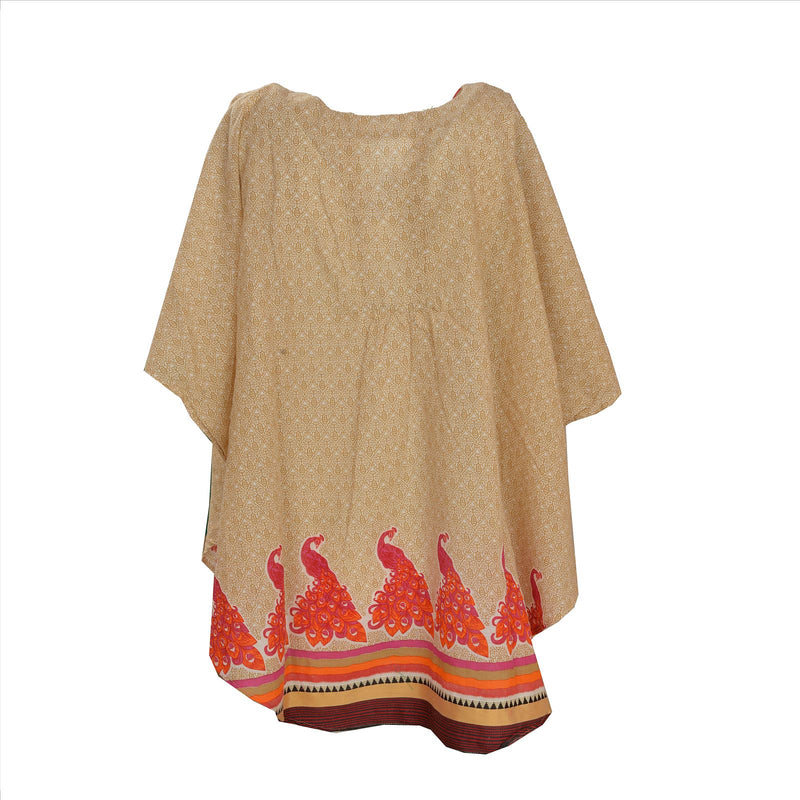 Sanskriti Vinatage Sanskriti New Cotton Embroidered Caftan Kaftan Top Shirt Cream Peacock
