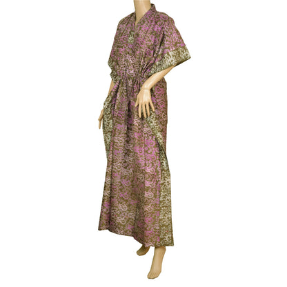 Sanskriti Vinatage Sanskriti New Caftan Printed Pure Silk Kaftan Green Style Long Top Paisley