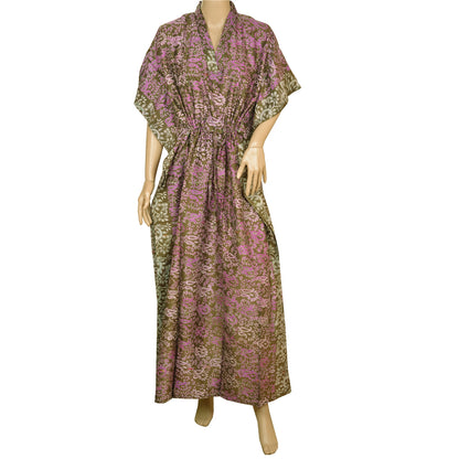 Sanskriti Vinatage Sanskriti New Caftan Printed Pure Silk Kaftan Green Style Long Top Paisley