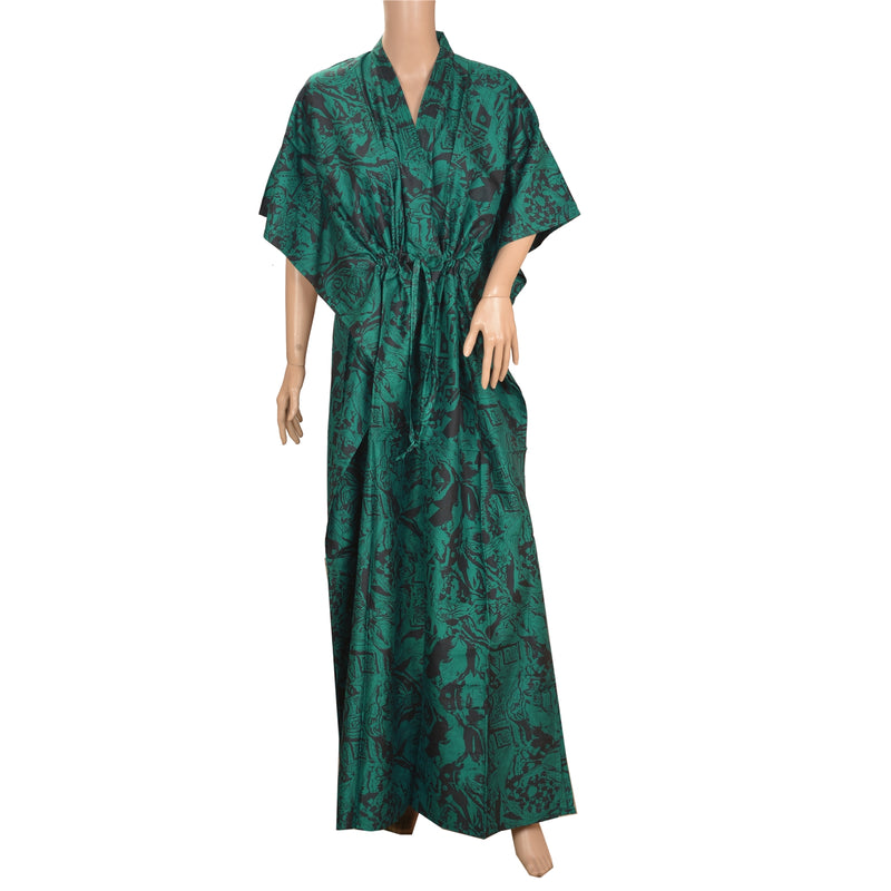 Sanskriti Vinatage Sanskriti New Caftan Кафтан из чистого шелка с принтом, зеленый стиль, длинный топ с цветочным принтом