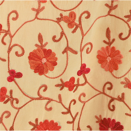 Sanskriti Vintage Crepe Silk Hand Embroidered Aarizama Long Top Kurta Cream