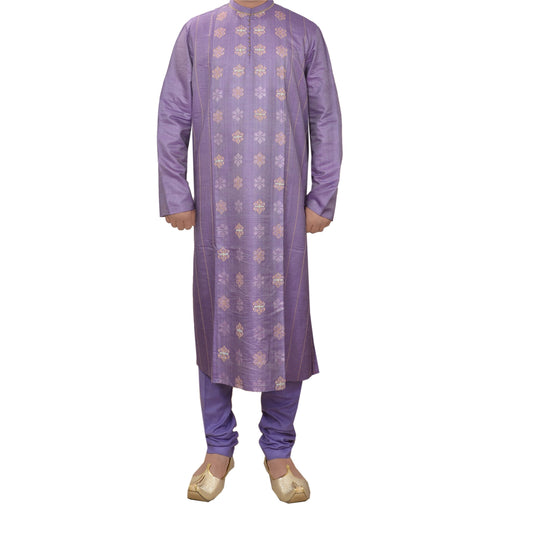 Sanskriti Vintage Indian Men Traditional Silk Blend Hand Beaded Kurta Jacket Sherwani Purple