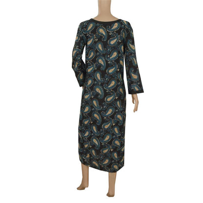 Sanskriti Vintage Block Printed Cotton Black Sustainable Fabric Top Long Kurta Designed By Anokhi