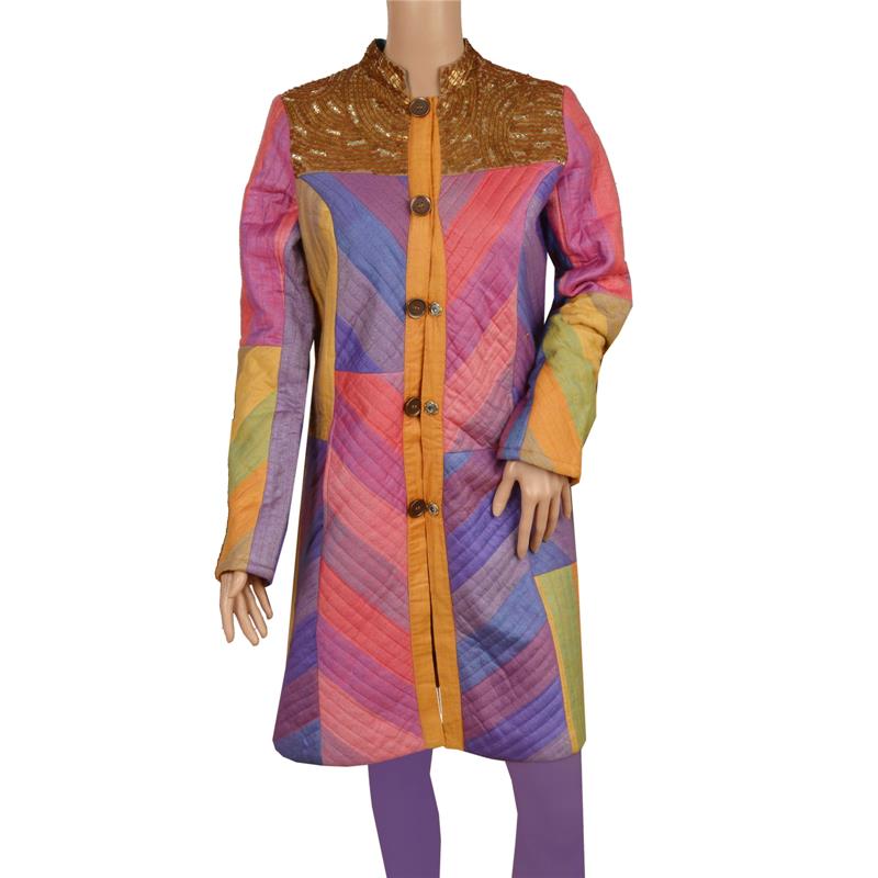 Sanskriti Vintage Uld Bæredygtigt Stof Håndperlet Top Lang Kurta Designet Af Ritu Kumar