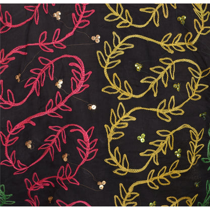 Sanskriti Vintage Sustainable Fabric Pure Chiffon Silk Hand Embroidered Arizama Short Top Jacket Black