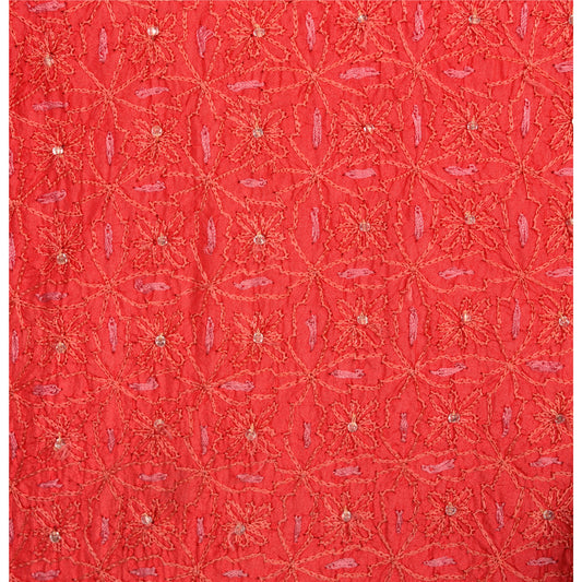 Sanskriti Vintage Sustainable Fabric Pure Silk Hand Embroidered Long Top Kurta Red