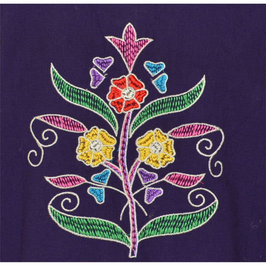 Sanskriti Vintage Sustainable Fabric Cotton Embroidered Short Coat Jacket Blue Floral