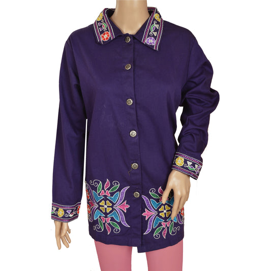Sanskriti Vintage Sustainable Fabric Cotton Embroidered Short Coat Jacket Blue Floral