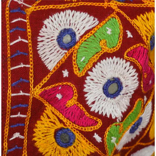 Sanskriti Vintage Sustainable Fabric Cotton Hand Embroidered Kutch Short Jacket Red Mirrors