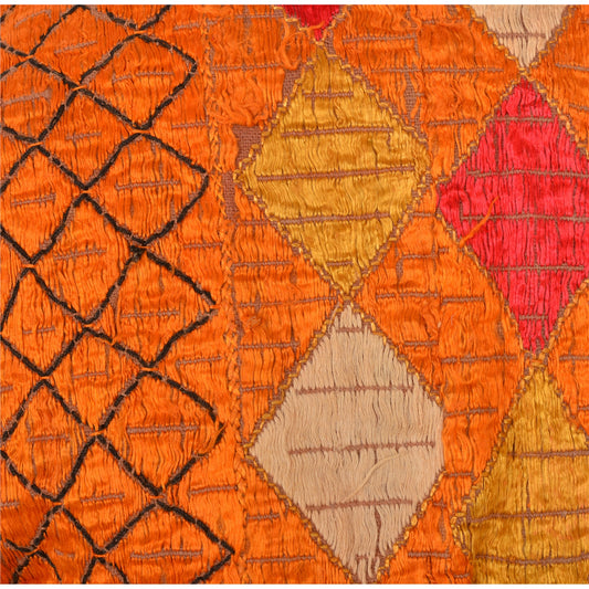 Sanskriti Vintage Sustainable Fabric Cotton Hand Embroidered Bagh Phulkari Top Fashion Indian Orange