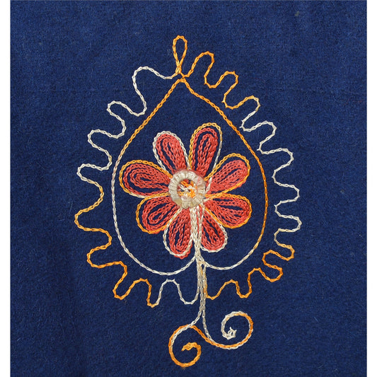 Sanskriti Vintage Arizama Hand Embroidered Woolen Top Jacket Fashion Blue Mirror