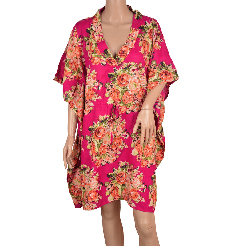 Sanskriti Vintage Sustainable Fabric Cotton Printed Poncho Kaftan Top Fashion Indian Pink