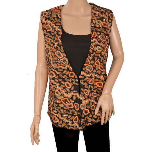 Sanskriti Vintage Sustainable Fabric Velvet Hand Beaded Woven Top Jacket Fashion Indian Black