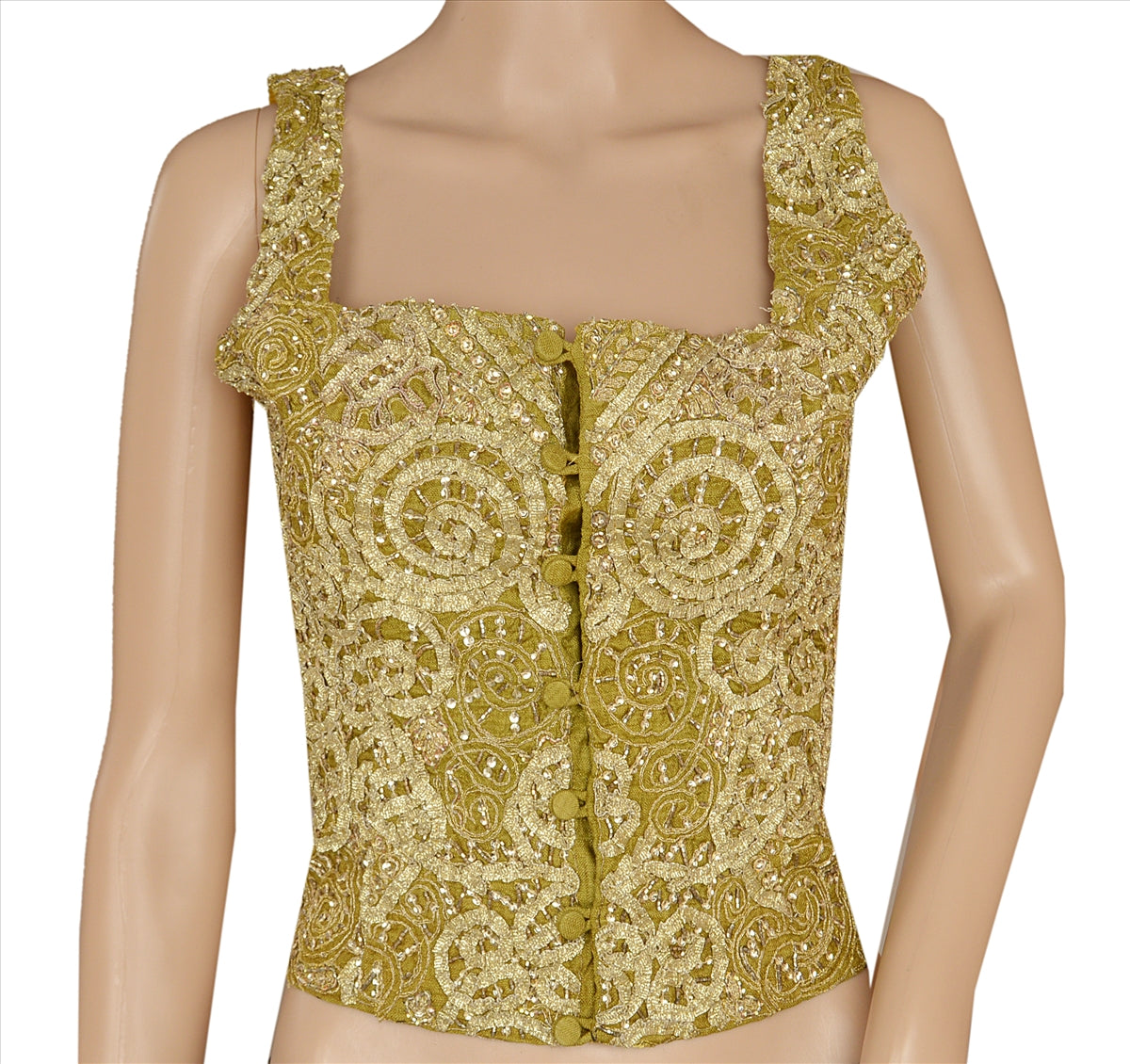 Sanskriti Vintage Sustainable Fabric Art Silk Hand Beaded Top Fashion Indian Green Gota