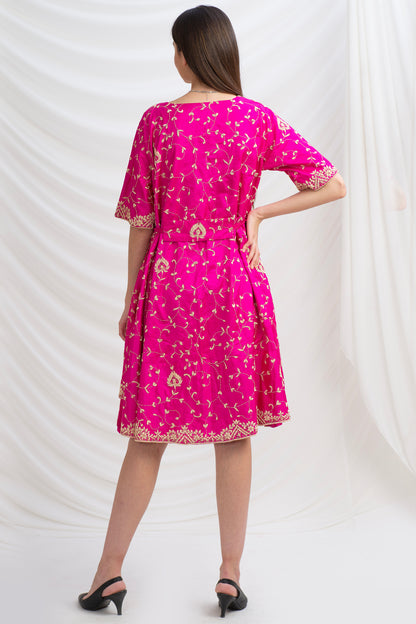 Sanskriti Vintage Long Flared Jacket Pure Silk Zardozi, Upcycled Free Size