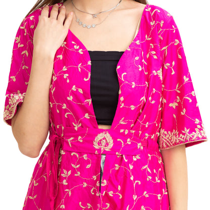 Sanskriti Vintage Long Flared Jacket Pure Silk Zardozi, Upcycled Free Size