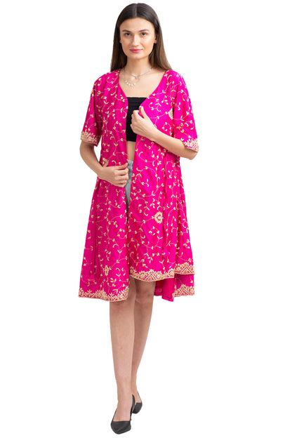 Sanskriti Vintage Long Flared Jacket Pure Silk Zardozi, Upcycled Free Size