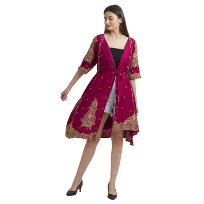 Sanskriti Vintage Long Flared Jacket Pure Silk Zardozi, Upcycled Free Size
