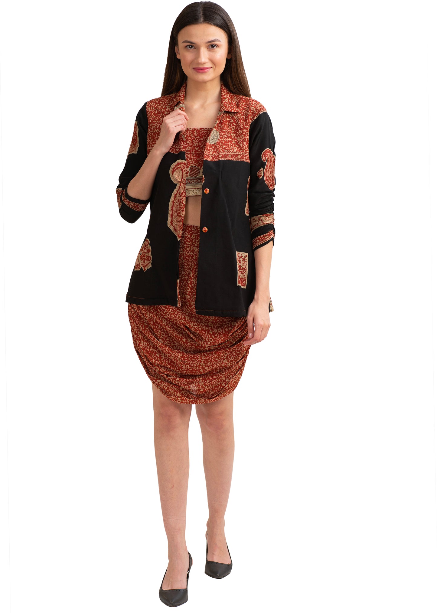 Комплект из 2 предметов одежды Sanskriti Vintage, сари из чистого крепа, средний размер