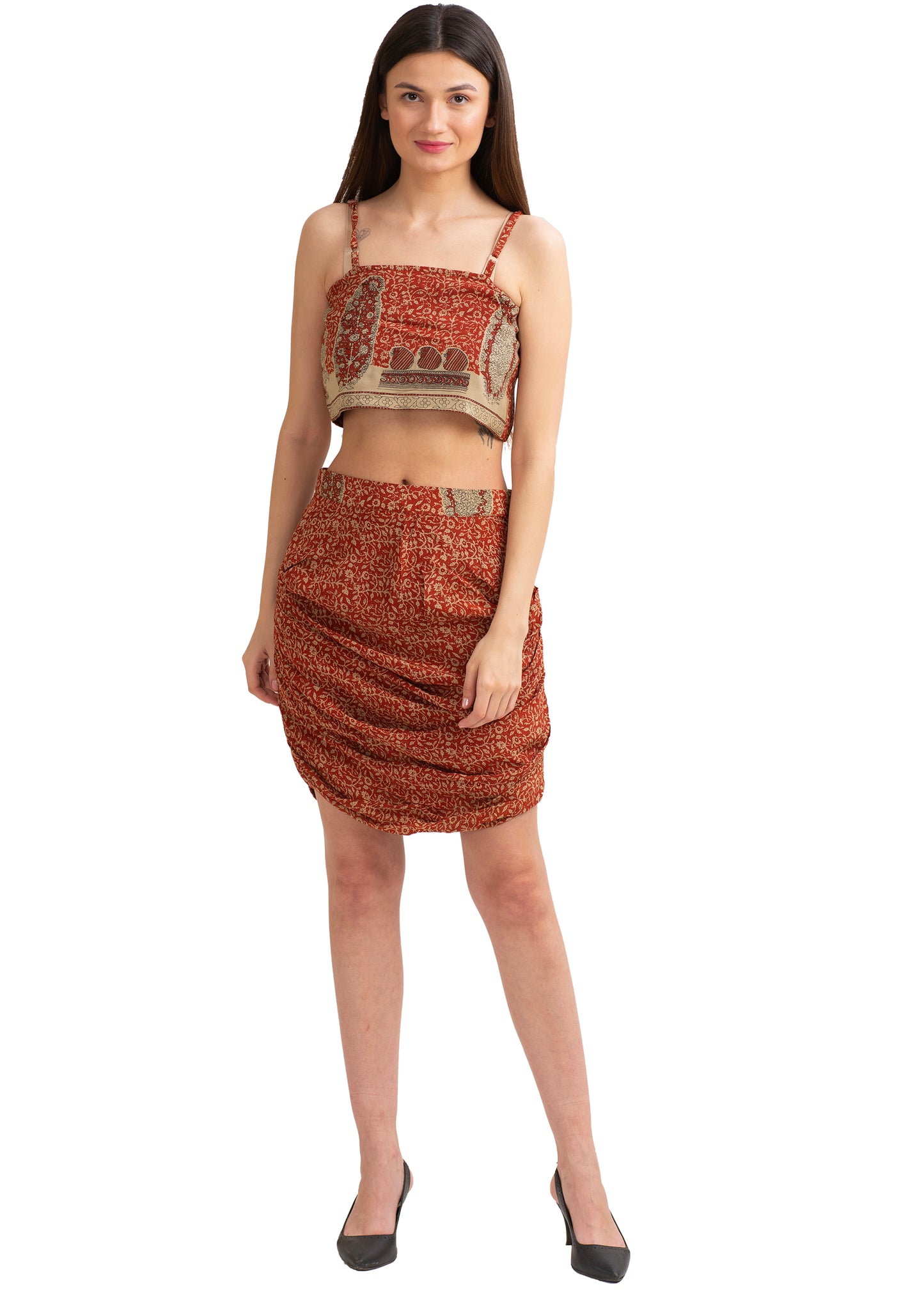 Комплект из 2 предметов одежды Sanskriti Vintage, сари из чистого крепа, средний размер