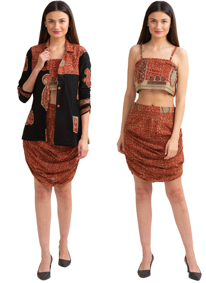 Комплект из 2 предметов одежды Sanskriti Vintage, сари из чистого крепа, средний размер