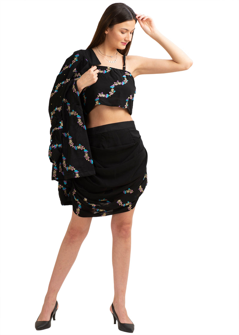 Sanskriti Vintage Upcycled Floral Crepe Silk Coord Set: Rushed Skirt & Blazer upholstery fabric