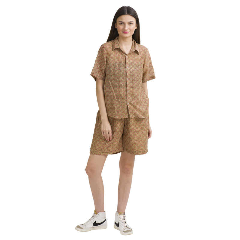 Sanskriti Vintage Unisex Coord Set, Pure Cotton Upcycled Sari, XL Size