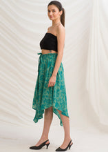 Load image into Gallery viewer, Sanskriti Vintage High Low Skirt Pure Crepe Silk Printed, Upcycled SM Size

