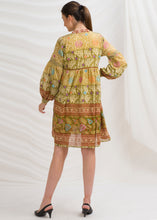 Load image into Gallery viewer, Sanskriti Vintage Tunic Dress Balloon Sleeves Kantha Georgette, Upcycled Free Size
