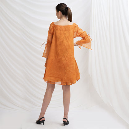 Sanskriti Vintage Tunic Dress with Jacket, Pure Tussar Silk Upcycled Sari, Free Size