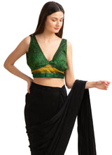 Load image into Gallery viewer, Sanskriti Vintage Sleeveless Plunge Neck Sari Blouse w/ Back Tie, Upcycled Pure Silk Ikat Sari, Sustainable Women&#39;s Clothing
