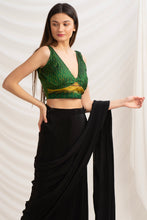 Load image into Gallery viewer, Sanskriti Vintage Sleeveless Plunge Neck Sari Blouse w/ Back Tie, Upcycled Pure Silk Ikat Sari, Sustainable Women&#39;s Clothing
