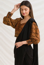 Load image into Gallery viewer, Sanskriti Vintage Pleated Kantha Blouse, Pure Crepe Silk Upcycled Sari, Available in 2 Sizes
