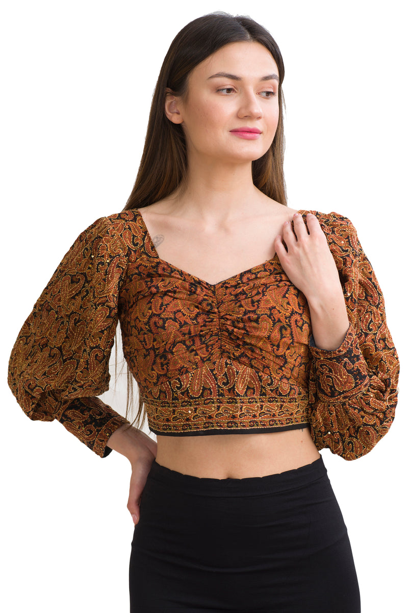 Sanskriti Vintage plisseret Kantha-bluse, ren crepesilke, upcycled sari, fås i 2 størrelser