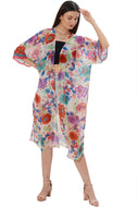 Sanskriti Vintage Kimono Jacket Floral Printed Georgette, Upcycled Free Size