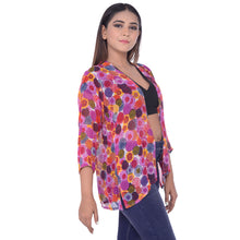Load image into Gallery viewer, Sanskriti Vintage Pure Georgette Silk Short Shrug Casual/Beach Wear Geometric Print Upcycled Sari Clothing Sustainable Fashion
