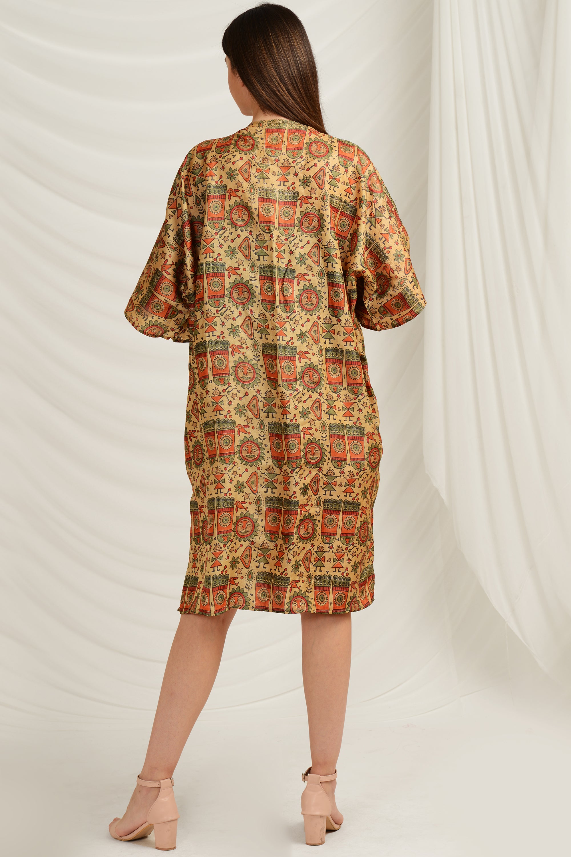 Sanskriti Vintage Kimono Jacket Pure Silk Hand Block Print, Upcycled Free Size