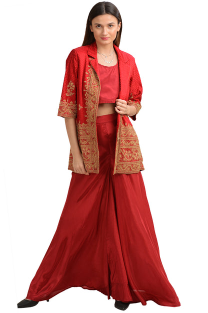 Sanskriti Vintage Straight Fit Jacket Satin Silk Zardozi, Upcycled Free Size