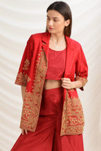 Load image into Gallery viewer, Sanskriti Vintage Straight Fit Jacket Satin Silk Zardozi, Upcycled Free Size
