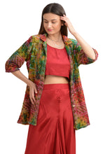 Load image into Gallery viewer, Sanskriti Vintage Straight Fit Jacket Georgette Tie-Dye Phulkari, Free Size
