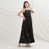 Sanskriti Vintage Sweetheart Maxi Dress Black Pure Crepe Silk Floral Sleeveless