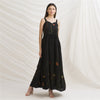 Sanskriti Vintage Sweetheart Maxi Dress Black Pure Crepe Silk Floral Sleeveless