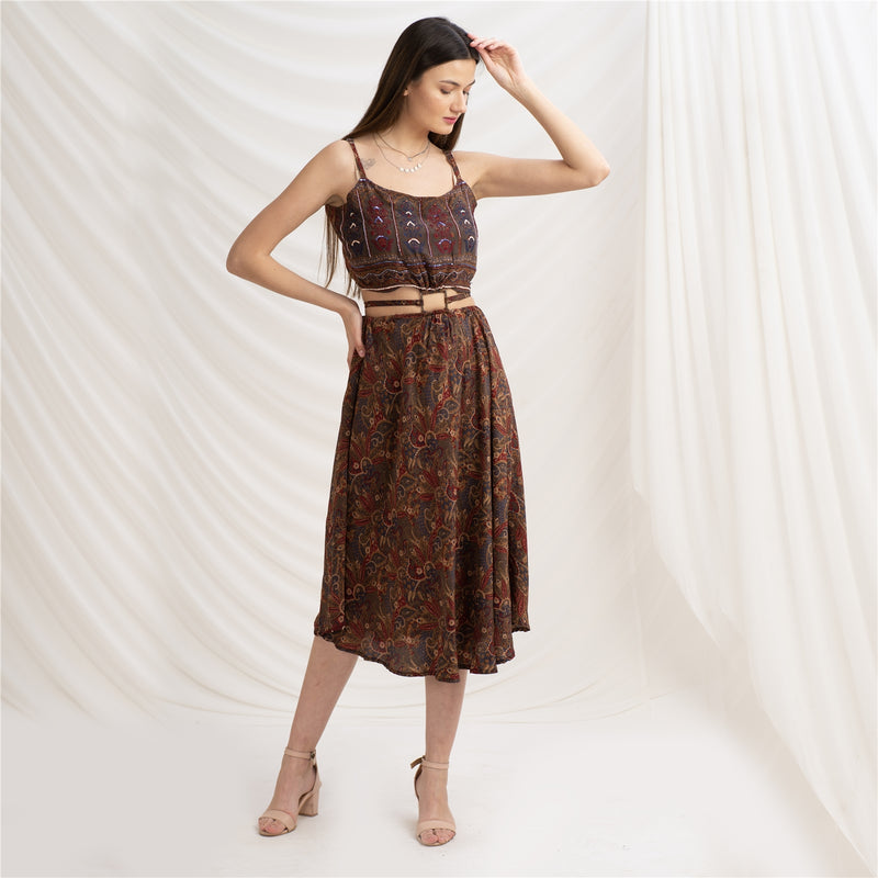 Sanskriti Vintage Buckle Dress Floral Pure Crepe Silk Sleeveless Beach One Piece upholstery fabric